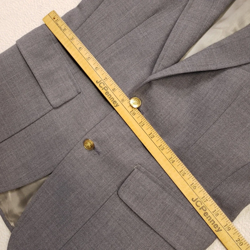 Chaps Ralph Lauren Blazer Men 38R Gray Two Gold Crest Button Wool Sport Coat USA
